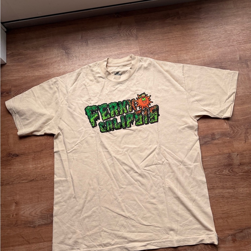 Feid tour Beige Graphic Tee with Green 'Ferxx' Logo